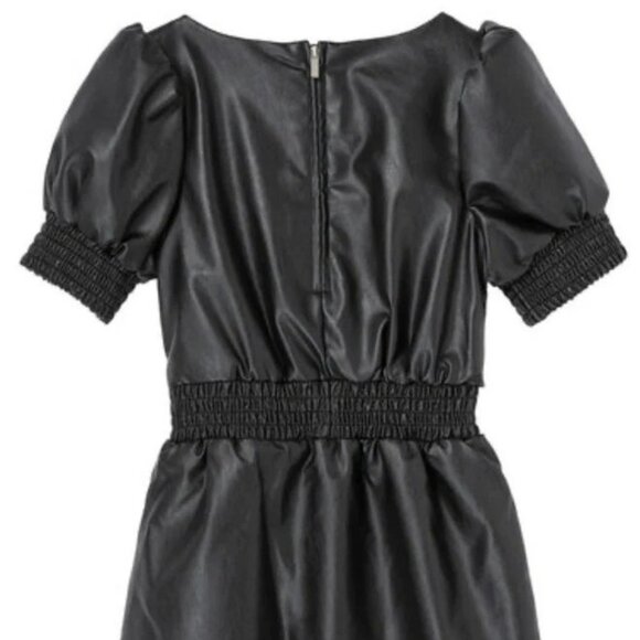 Habitual Kids Girls Dress Black Faux Leather Puff Sleeve Size 14 - Picture 2 of 8